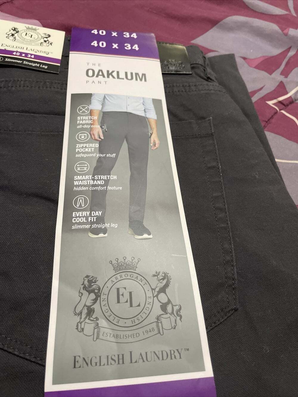 ENGLISH LAUNDRY Gray Shadow Oaklum 5 Pocket Pants 40 W x 34 L